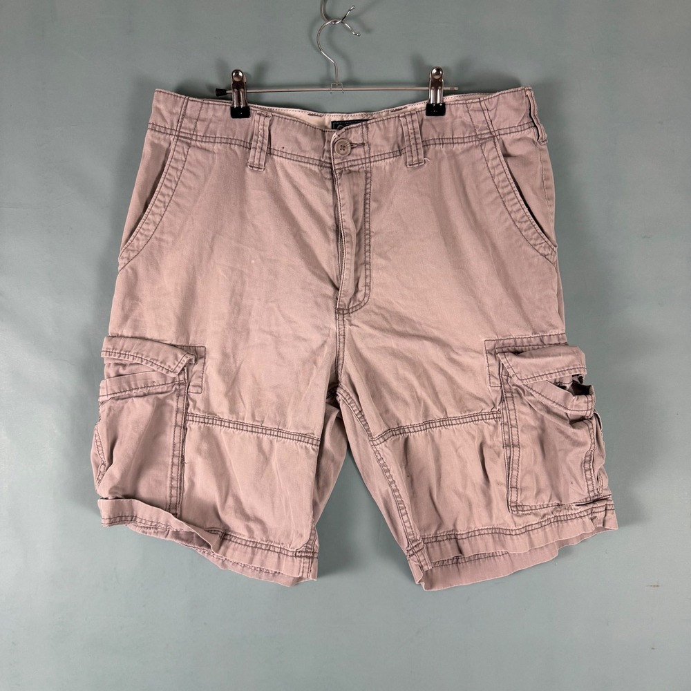 Y2K Style American Rag Men's 36 Beige Baggy Cargo Shorts Talon Zip Utility